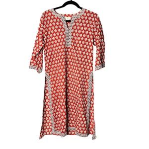 Anokhi Tunic Red Popover Top 100% Cotton Lightweight Size M